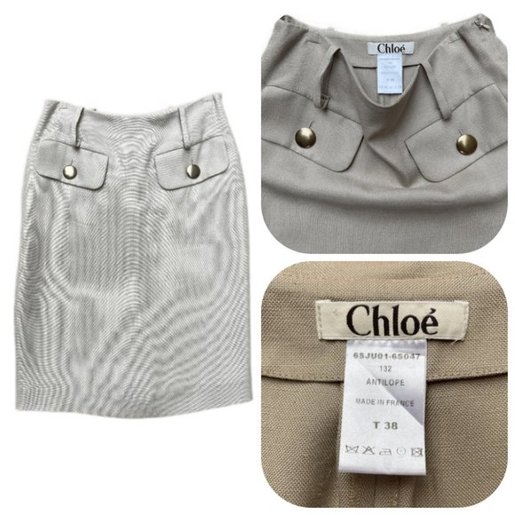 Chloe Dresses & Skirts - Auc Chloe pencil beige skirt with buttoned pockets